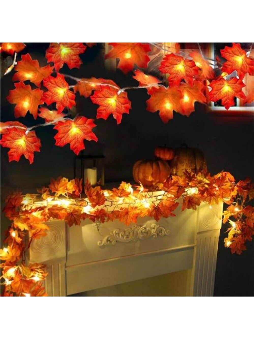 Battery Operated Fall String Lights 40 LED Maple Leaf Garland Thanksgiving Decor